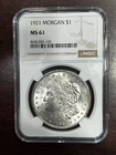 1921 Morgan Silver Dollar Coin NGC MS 61