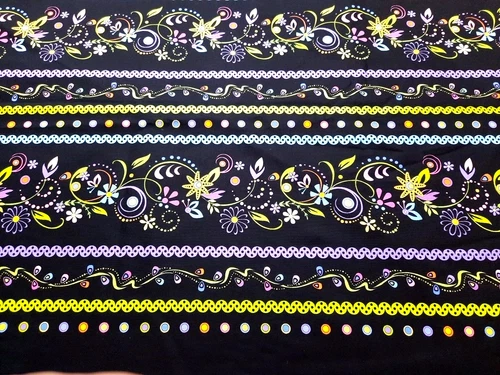 1 1/2 Yds WHIMSY E.E.Schenck Fabric Black w/Multicolor Floral Striped Cotton - product listing photo
