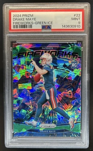 2024 Panini Prizm Drake Maye Fireworks RC Green Ice Rookie #22 Patriots PSA 9