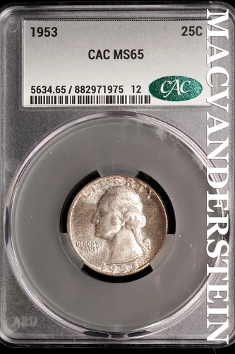 1953 Washington Quarter- Silver- CAC MS-65- Luster #SLM470