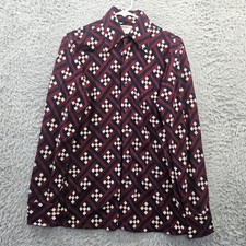 Vintage Disco Shirt Arrow Casual Wear 70s Men Small Burgundy Geometric Button