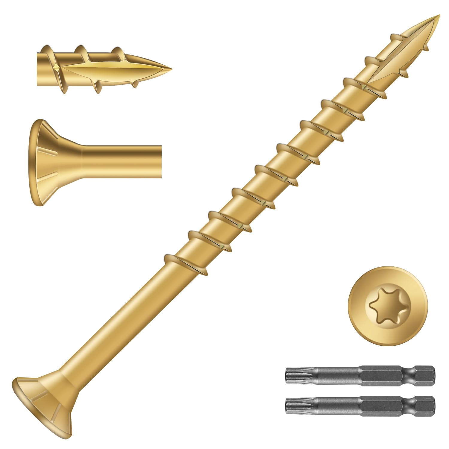 9x2.5 Deck Screws 744Pcs 8Lb Exterior Wood Screws Carbon Steel Tan F