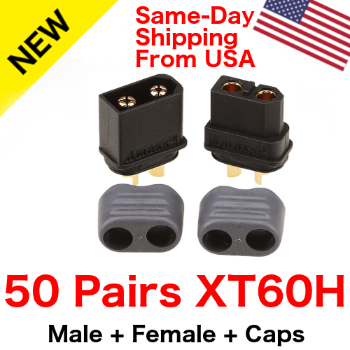 50 pares de enchufes conectores AMASS XT60H de 3,5 mm chapados en oro tapas protectoras negras - Imagen 1 de 11