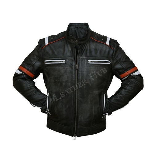 Mens Handmade Vintage Motorcycle Distressed Black Cafe Racer Biker