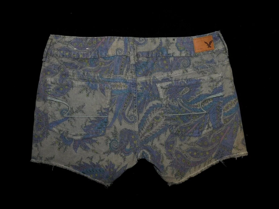 Nuevo American Eagle Corto de Pana Elástica Púrpura Paisley tiro Bajo Deshilachado Dobladillo Crudo Foto 2 de 3