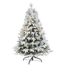 Nearly Natural 5.5-ft Spruce Pre-lit Christmas Tree Flocked With LED Lights