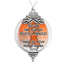 Multiple Sclerosis Awareness Believe 2024 Silver Bulb Christmas Ornament Gift