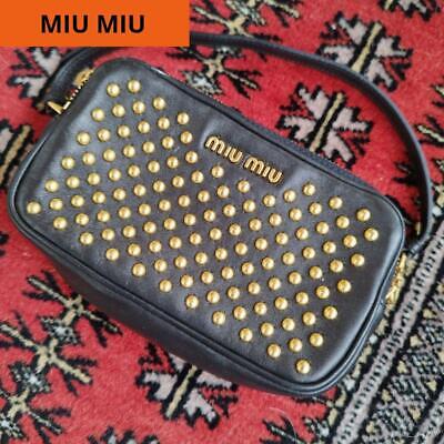 MIU MIU Authentic Black Leather Gold Studded Pouch Clutch MIU MIU Authentic Black Leather Gold Studded Pouch Clutch