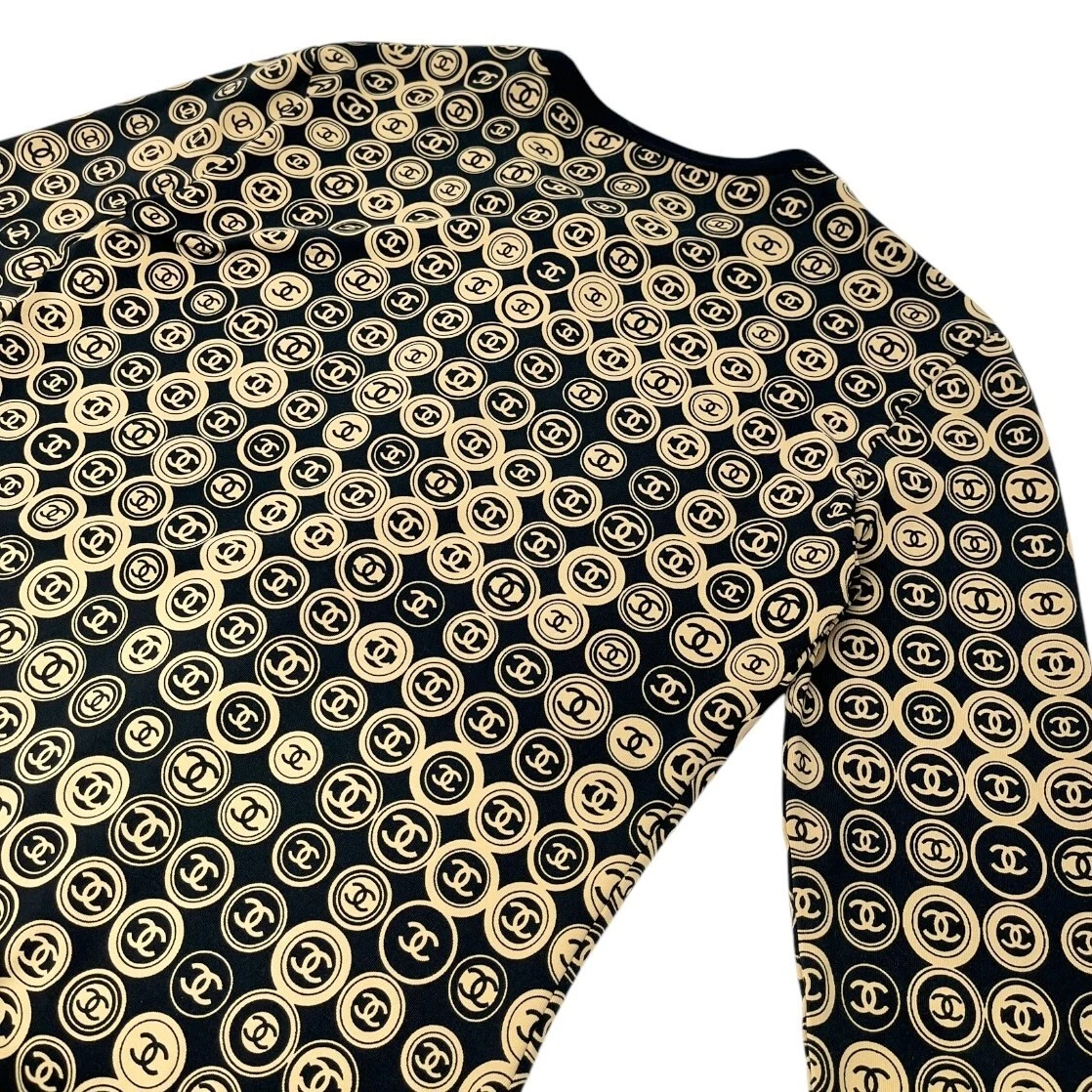 CHANEL Vintage 03P CC Logo Medaglione Top Gonna Set #38 Nero Marrone Nylon Zip