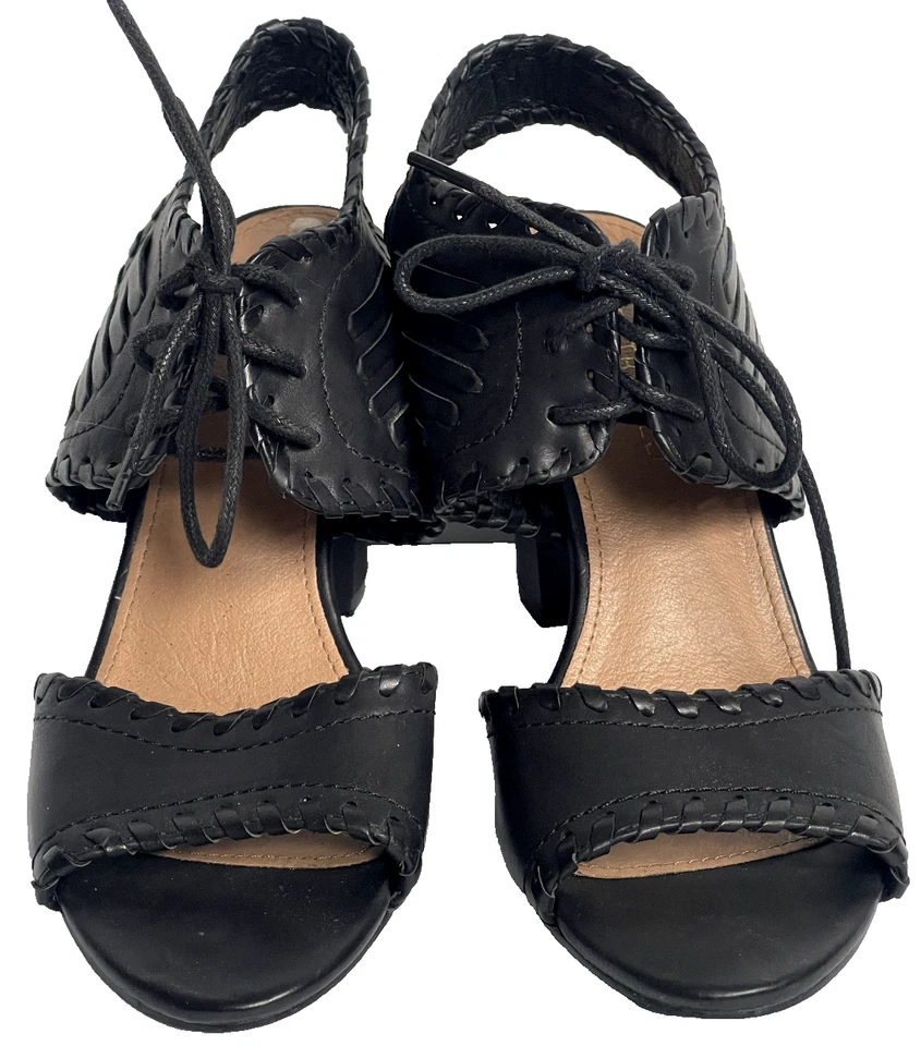 Sandalias de tacón restringido para mujer 6,5 negras con puntera abierta con cordones Foto 3 de 4