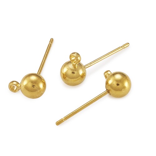 100 Stck. Messing Kugelpfosten Ohrstecker Ohrring hängen Ohrring mit Schlaufe golden 16x5mm - Bild 2 von 8