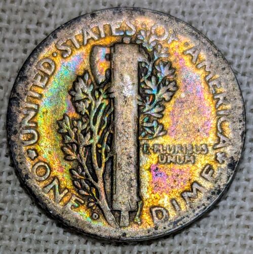 1925 D Mercury Dime Good; Rainbow Tone, Scarce (Only 3,000 Left) -.9 Fine Silver