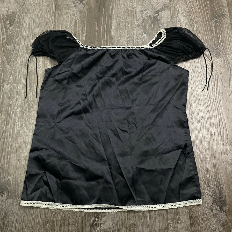 Twiggy Womans Blouse Black Sheer Short Sleeves Lace Detail Ties Size L - Изображение 4 из 4