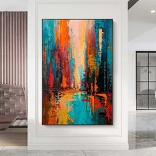 Hand-Painted Oil Painting on canvas Modern City Wall Art Abstract Blue Room
