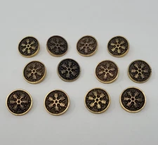 12 pcs Snowflake Gold Molded Plastic Craft Sewing Shank Buttons 15mm Vintage