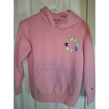 Champion Hoodie Pullover Graphic Logo Kids Sweatshirt Comfy Pink L