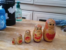 Nesting Dolls Matryoshka Russian Red Floral  Wooden Handmade (5)