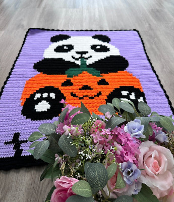 Panda and Pumpkin Baby Blanket Pattern , Color Printing, 30'' x 37'', Easy to Work