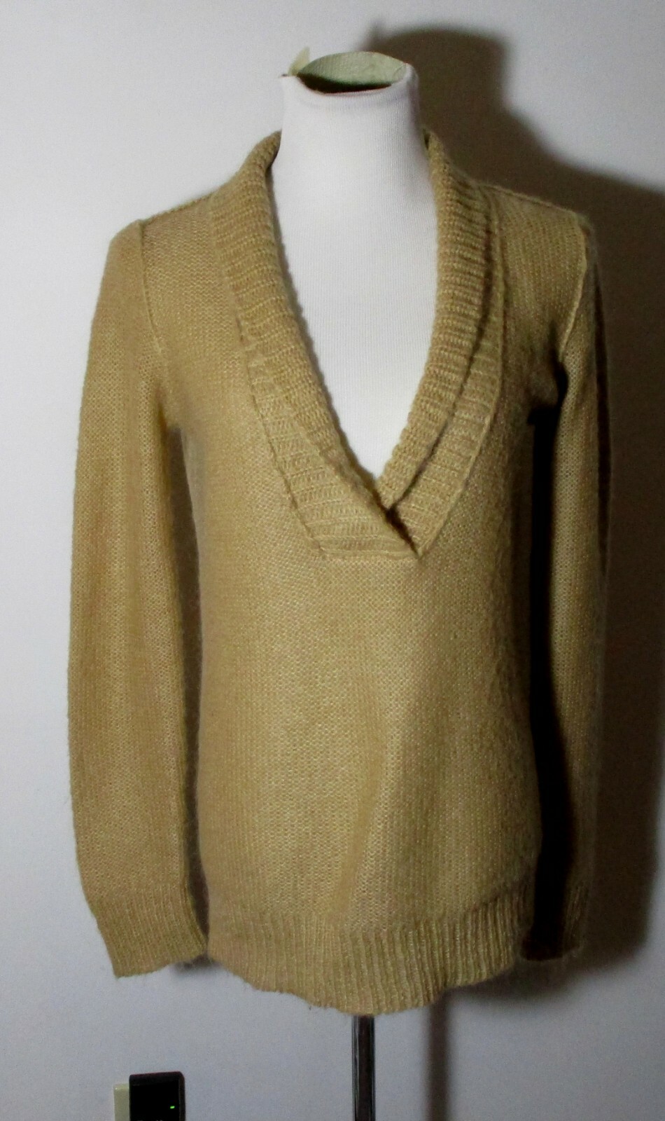 J. CREW Tan Mohair Blend V-Neck Sweater Size S