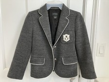 Club Monaco Knit Monogram Blazer Sz 2 fit is very small Gray Emblem Preppy