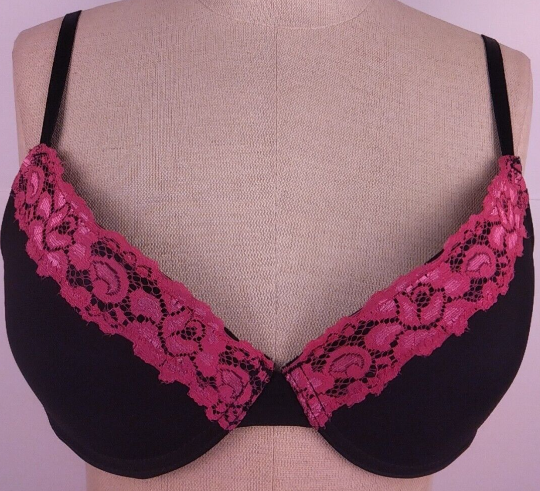 Unbranded RN 15099 Black Pink Lace Padded Push Up Underwired Bra