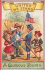 EMB 4TH OF JULY ARTIST CHAPMAN PC ~ BOYS & GIRLS AS SOLDIERS , FLAG ~ 1910S