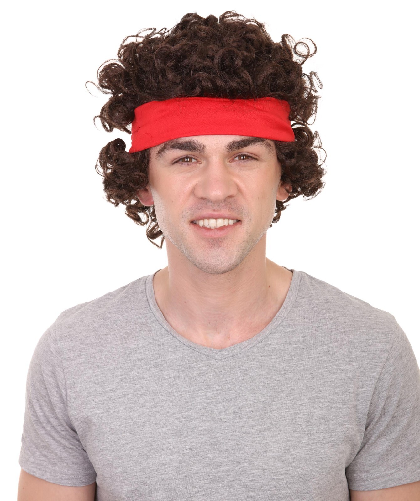 Peluca de jugador de tenis de los 80 para hombre | Peluca deportiva afro marrón