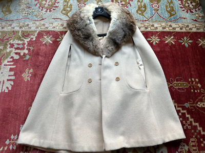 Vintage Custom Wool Coat Jacket Shearling Fur Collar Trim sz. L/XL