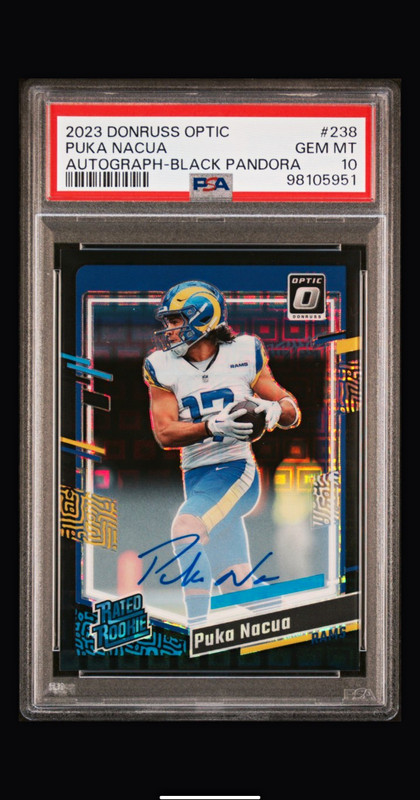 Panini 2023 Optic Puka Nacua Rated Rookie RPS Black Pandora Auto /25 PSA 10