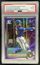 2022 Bowman Mega Box Jackson Chourio Purple Mojo Refractor #/250 Brewers PSA 9