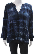 Karen Kane Womens Boho Tunic Blouse Dark Blue V-Neck Long Sleeve Rayon Size S