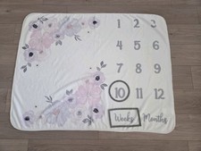 Baby Milestone Blanket Floral Weekly Monthly Photo Prop Pink Gray Flowers