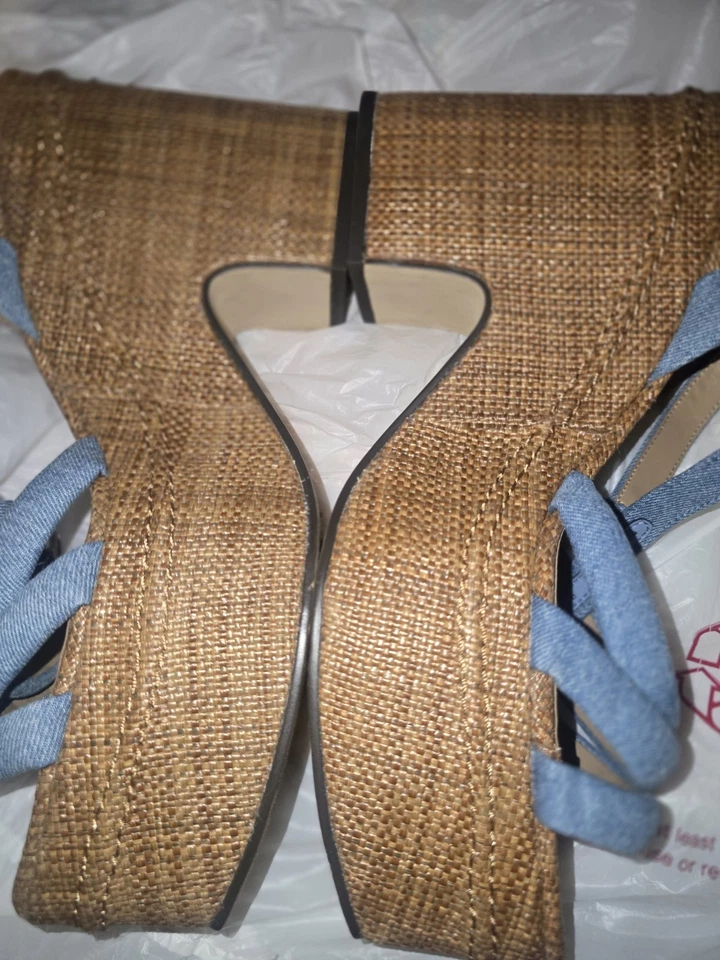 Sandalias para mujer Sam Edelman Tibby azul denim con tacón de cuña zapatos talla 12. Foto 4 de 4