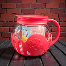 Tasty Microwave Popcorn Popper 1.5 Quart Red Silicone Plastic Bowl Vented Lid