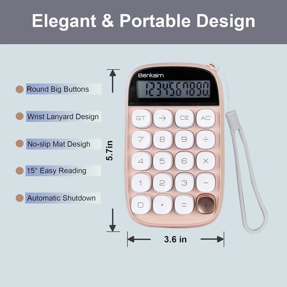 Calculadora de escritorio Benkaim pantalla LCD de 10 dígitos botones grandes beige Foto 2 de 4