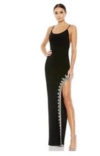 Mac Duggal Rhinestone Encrusted Side Slit Cami Bodycon Gown black 42002 Size 10