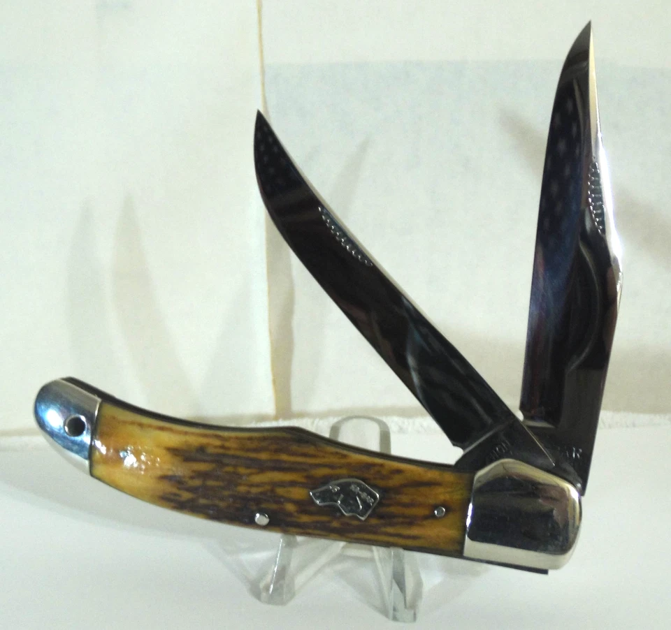 "Ka-Bar" "Cazador Plegable" 2 Hojas "Sambar Ciervo Escalas" "Escudo Perro" 1924-1927 Foto 2 de 4