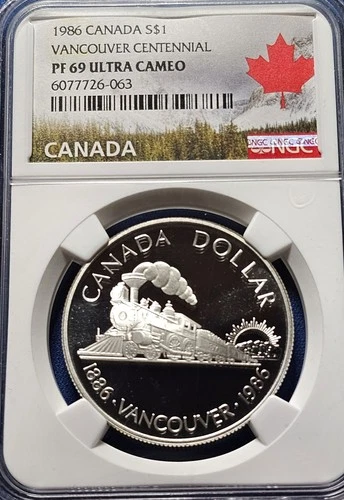 1986 PF69 UCAM Canadian $1 Silver Dollar Vancouver Centennial NGC