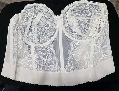 GODDESS VTG NWT 44D BRA WHITE LACE STRAPLESS V-BACK BUSTIER CORSETTE BONED 688