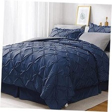 Queen Comforter Set 7 Pieces Bed in a Bag Queen 88"x 88" Navy Blue/Gray