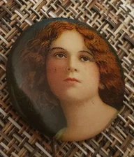 Celluloid Tin pin back button advertising Pick Plug Cut Tobacco 