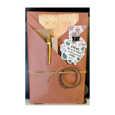 Handmade Junk Journal Kit with Decorative Paper, Pen, Clip, and Twine