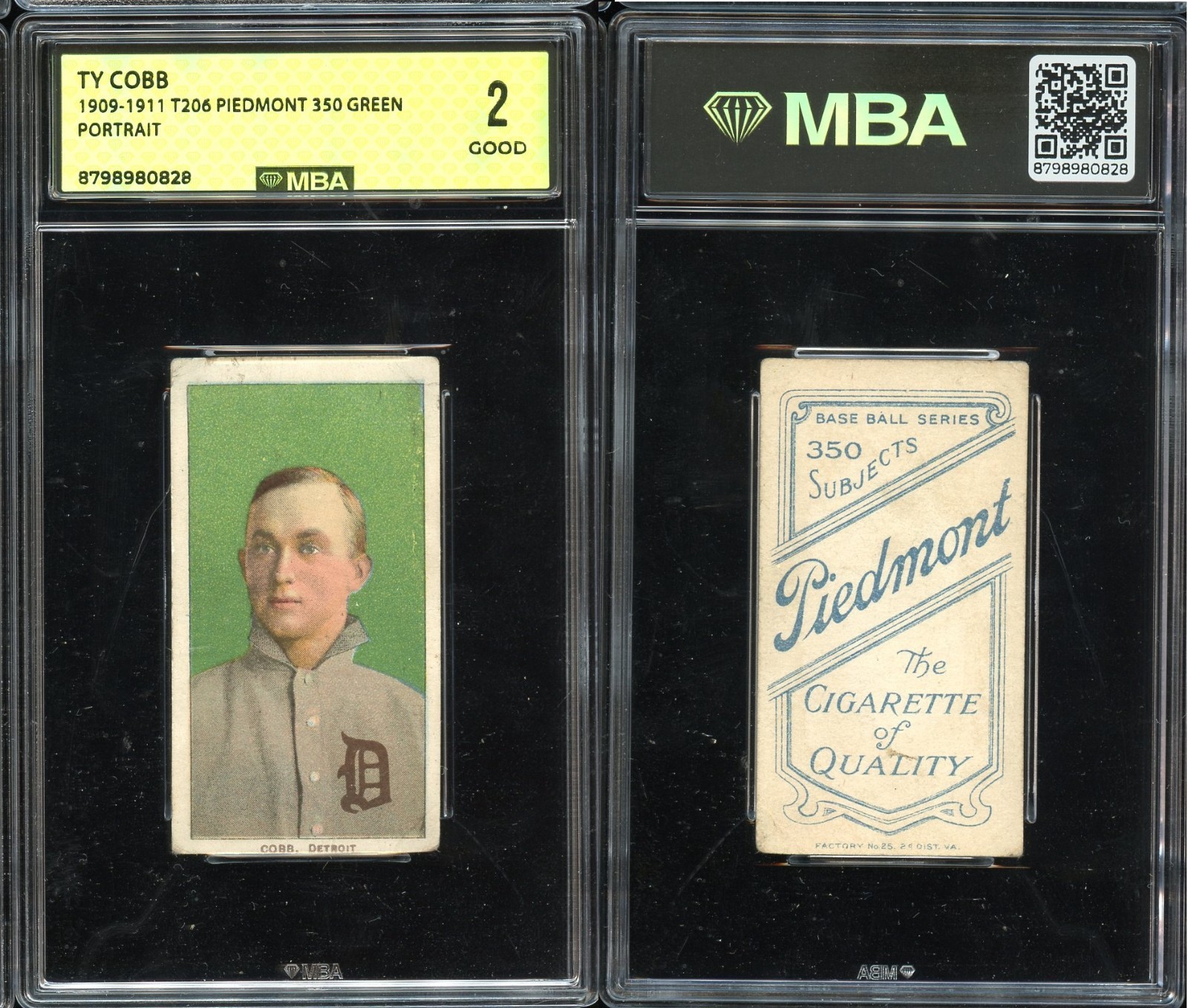 T206 Ty Cobb green portrait HOF ~~ MBA 2 SHARP ~~ Piedmont 350 back Tigers