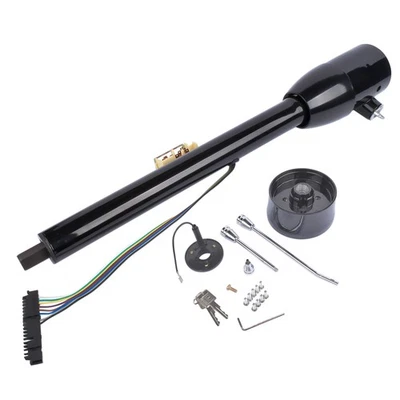 28" GM Tilt Manual Steering Column With Key and 9 Bolt Adapter Black Floor Shift - Image 1 of 4