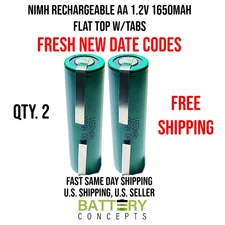 2 x Premium Rechargeable AA Ni-MH 1650mAh Flat Top Battery - With Solder Tabs