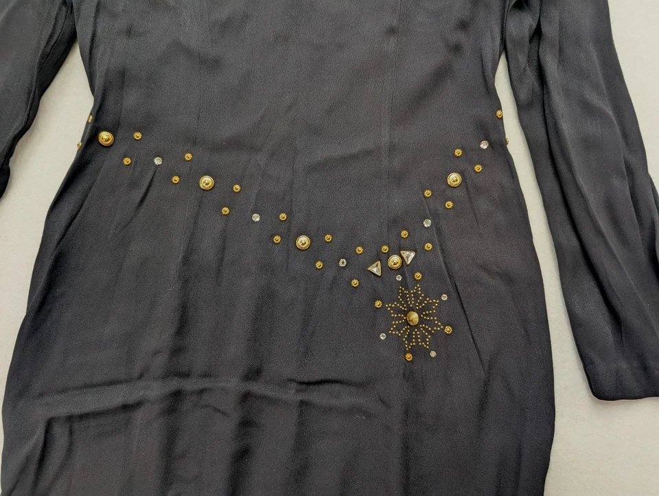 Vestido Scarlett Vintage Años 80 90 Para Mujer Talla 9-10 Negro Manga Larga Funda Foto 4 de 4