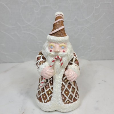 VINTAGE Ginger Bread Santa Claus 6.25'' Brown Glittered Figurine Candy