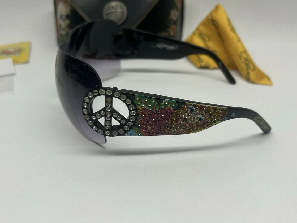 Y2K Ed Hardy истинная любовь винтажный солнцезащитные очки EHS 027 очки чехол и ткань EUC мира - Изображение 4 из 4