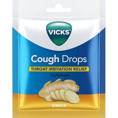 Vicks Cough Drops Candy 20 Pieces Pouch - Ginger Flavor for Throat Relief