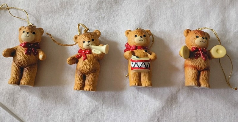 Vintage 1979 Enesco Lucy & Me Rigglets Bear Christmas Ornaments Lot Of 4